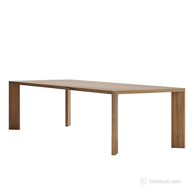 Minimalist Wooden Dining Table With Rectangular Top And Four Legs Design 3d model