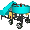 Blue Mobile Industrial Equipment With Inclined Feed Hopper And Yellow Control Panel