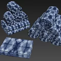 Blue and White Tie Dye Pattern Towels in Various Folded Sizes and Styles 3d model