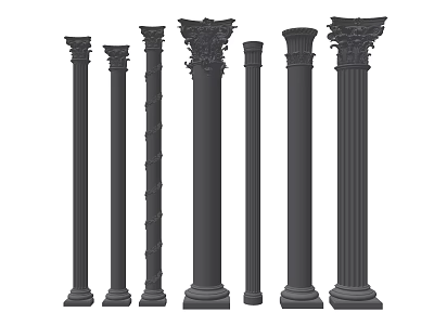 Collection of Roman Columns Featuring Ornate Capitals and Various Architectural Styles 3d model
