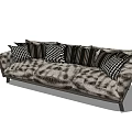 Modern Three Seater Sofa With Patterned Fabric And Black White Geometric Cushions 3d model