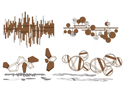 Modern Brown Geometric Wall Decor With Abstract Hanging Structures And Patterns 3d model