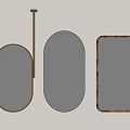Three Stylish Mirrors with Gold and Wooden Frames Reflecting White Vase Drawing and Plant