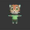 Cartoon Tiger Character With Orange Black Stripes Big Eyes Green Shirt Brown Pants Standing