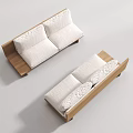 Modern Two Seater Sofas With Wooden Frame And White Upholstery Design 3d model