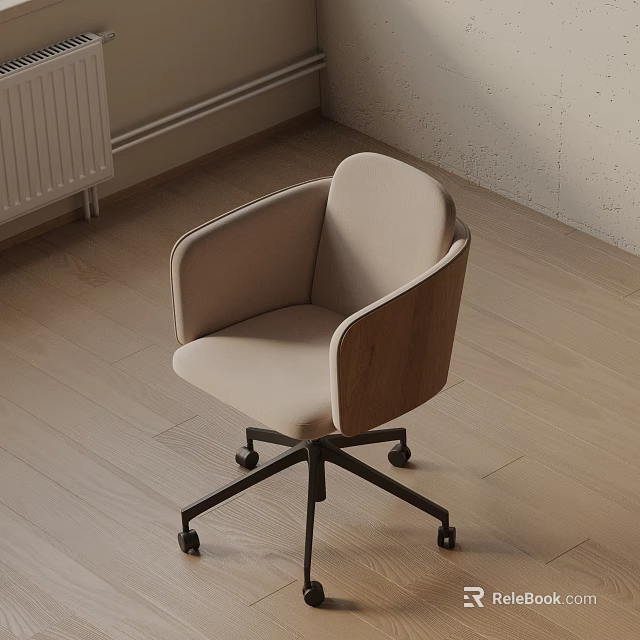 Modern Office Chair With Fabric Seat Wooden Armrests And Rolling Wheels 3d model 