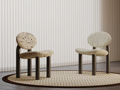 Modern Leisure Chairs With Round Woven Backrest And Dark Wooden Legs On Carpet 3d model