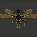 Futuristic Hybrid Insect Creature With Orange Wings Black Body Yellow Eyes and Long Legs