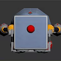 Vintage Cartoon Toy Robot With Blue Body Red Chest Yellow Joints Antenna And Round Eyes