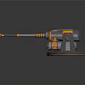 Dual Barrel Mechanical Device With Black Orange Components And Red Base On Gray Background 3d model