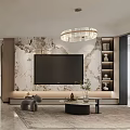 Modern Living Dining Room Interior With Beige Sofa Brown Cushions Crystal Chandelier Gray Rug