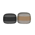 Modern Gray And Beige Sofa Stools With Fabric Leather Bands And X Shaped Stitching