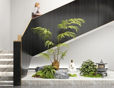 Modern landscape sketch staircase landscape plant sketch 3d model