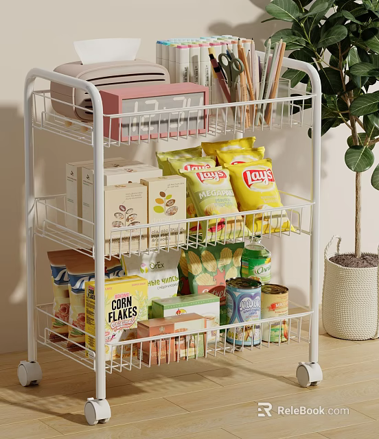Wire Storage Shelf Organizing Lay's Chips Corn Flakes Canned Goods And Snack Boxes In Kitchen 3d model 
