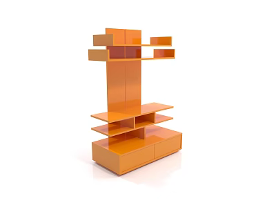 Orange Modern Bookshelf With Multiple Shelves And Drawers In Sleek Design 3d model