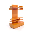Orange Modern Bookshelf With Multiple Shelves And Drawers In Sleek Design