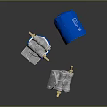 Blue Cylindrical Filters With Metal Fittings And Exposed Internal Components On Dark Surface