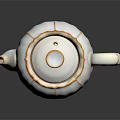 White Ceramic Teapot With Gold Trim Pumpkin Shape Scalloped Lid And Curved Handle