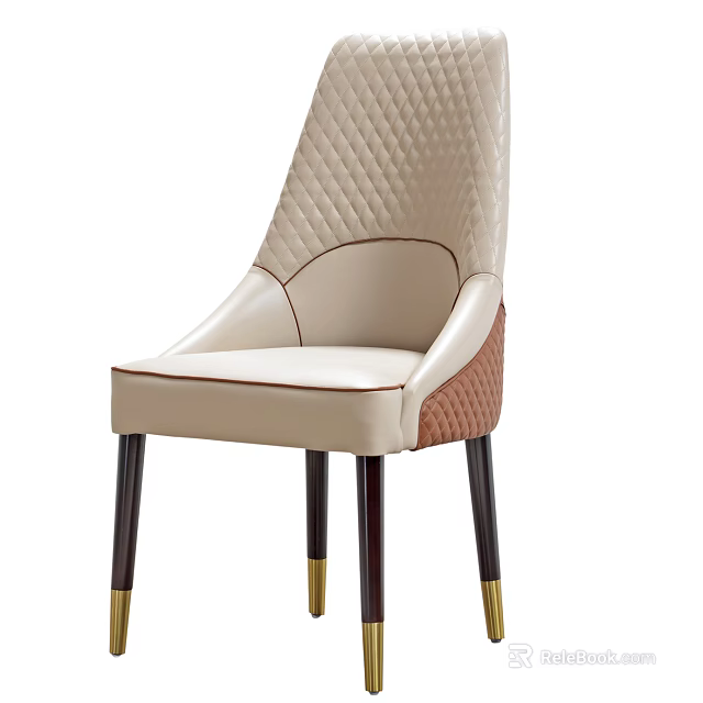 Beige Quilted Leather Leisure Chair With Armrest Design And Dark Wooden Legs Gold Accents 3d model 