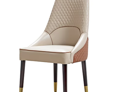 Beige Quilted Leather Leisure Chair With Armrest Design And Dark Wooden Legs Gold Accents 3d model
