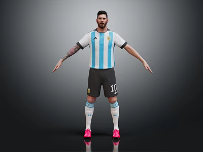 Argentine Football Player Wearing Blue White Striped Jersey Black Shorts And Pink Cleats 3d model