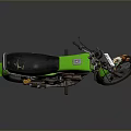 Green Vintage Motorcycle With Black Seat Silver Exhaust And Striped Body Design