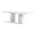 Modern Dining Table and Chair Set with Marble Tabletop and Brown Upholstered Chairs