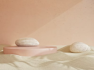 Pink Circular Commercial Display Stand For Stone Products On Sandy Surface 3d model