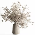 Decorative Ornament Set With Beige Ribbed Vase And White Dried Flowers In Minimalist Natural Style