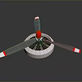 Aircraft Propeller 3D Model With Gray Blades Red White Stripes And Central Hub