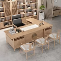 Modern study desk bookshelf combination 3d model
