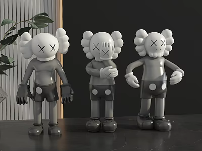 Cartoon Style Decorative Ornament Set With White Head Cross Eyes Gray Body And Different Poses 3d model