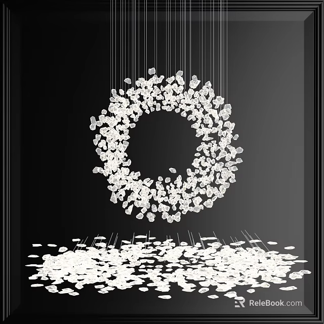 Modern Circular Crystal Chandelier With Hanging Transparent Elements On Black Background 3d model 