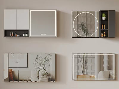 Modern Rectangular Circular Mirrors With LED Lights Storage Green Plants Cabinets Modern Design 3d model