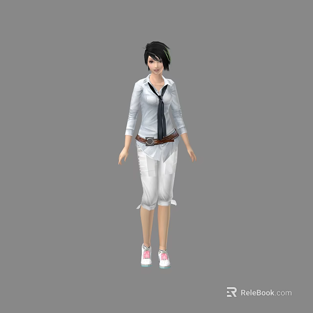 Stylish Game And Movie Character With Short Hair White Shirt Pants Tie And Pink Shoes 3d model 