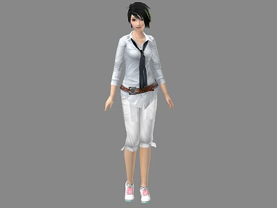 Stylish Game And Movie Character With Short Hair White Shirt Pants Tie And Pink Shoes 3d model