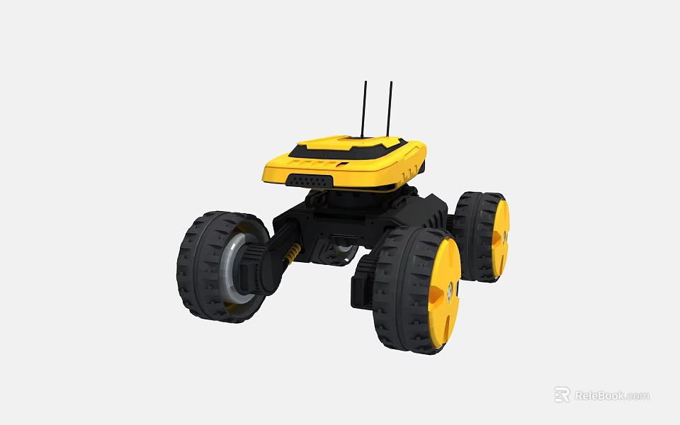 Yellow And Black Functional Vehicle With Large Wheels And Antenna For Exploration 3d model 