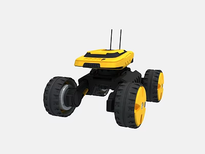 Yellow And Black Functional Vehicle With Large Wheels And Antenna For Exploration 3d model