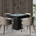 Entertainment Table with Mahjong Surface Four Chairs Wooden Wall Pendant Lights and Green Plant