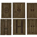 Garden Landscape Vintage Wooden Door Panels with Intricate Carvings and Patterns