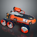 Orange Robotic Vehicle With Four Wheels Mechanical Arm And Sensor Equipment