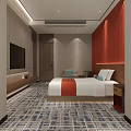 Modern Chinese Style Hotel Guest Room Featuring Bed Landscape Painting Sofa TV And Carpet