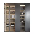Elegant Modern Wine Cabinet With Glass Doors Built In Lighting And Decorative Shelves