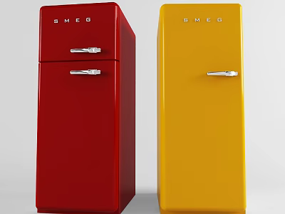 SMEG Red And Yellow Retro Style Refrigerators With Classic Design Handles 3d model