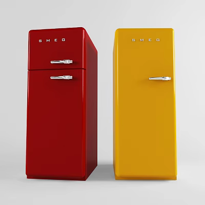 SMEG Red And Yellow Retro Style Refrigerators With Classic Design Handles 3d model