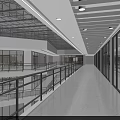 Bright Shopping Mall Lobby Featuring Glass Curtain Walls Double Level Railings And Recessed Ceiling Lights