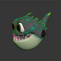 3D Rendered Vibrant Aquatic Creature With Large Green Eyes Sharp Teeth Purple Fins And Scales
