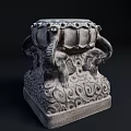 Intricate Stone Sculpture Featuring Elephant Carvings On Drum Shaped Base With Decorative Patterns