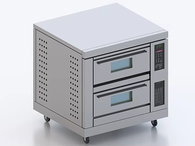 Stainless Steel Double Door Kitchen Oven With Wheels Control Panel And Ventilation Holes 3d model