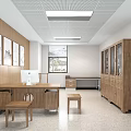 Bright Hospital Outpatient Clinic Interior With Wooden Walls Framed Paintings Desk Computer Cabinets And Window